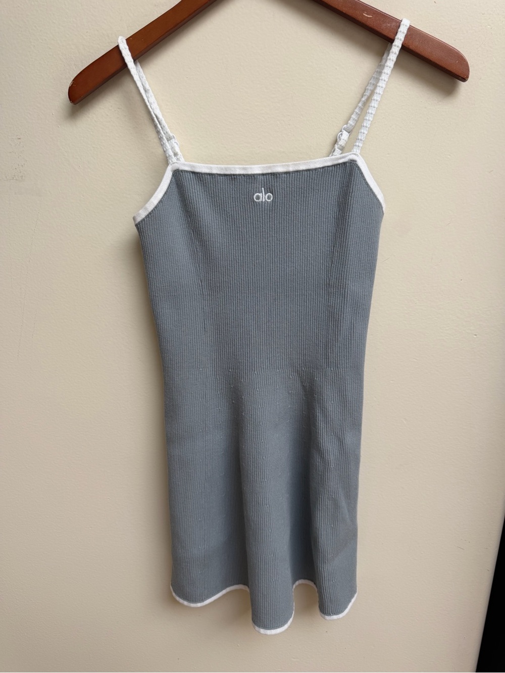ALO Yoga Grey Ribbed Dress with White Trim